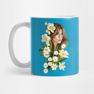 BELIA Illustration Woman with White Flowers Mug